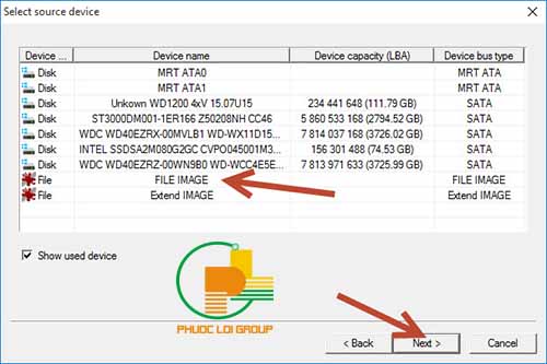 Chọn file image cứu dữ liệu